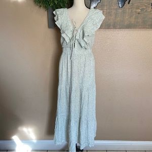 Lulus Women’s Romance In Bloom Floral Ruffle Dress Ditsy Sage brand-new